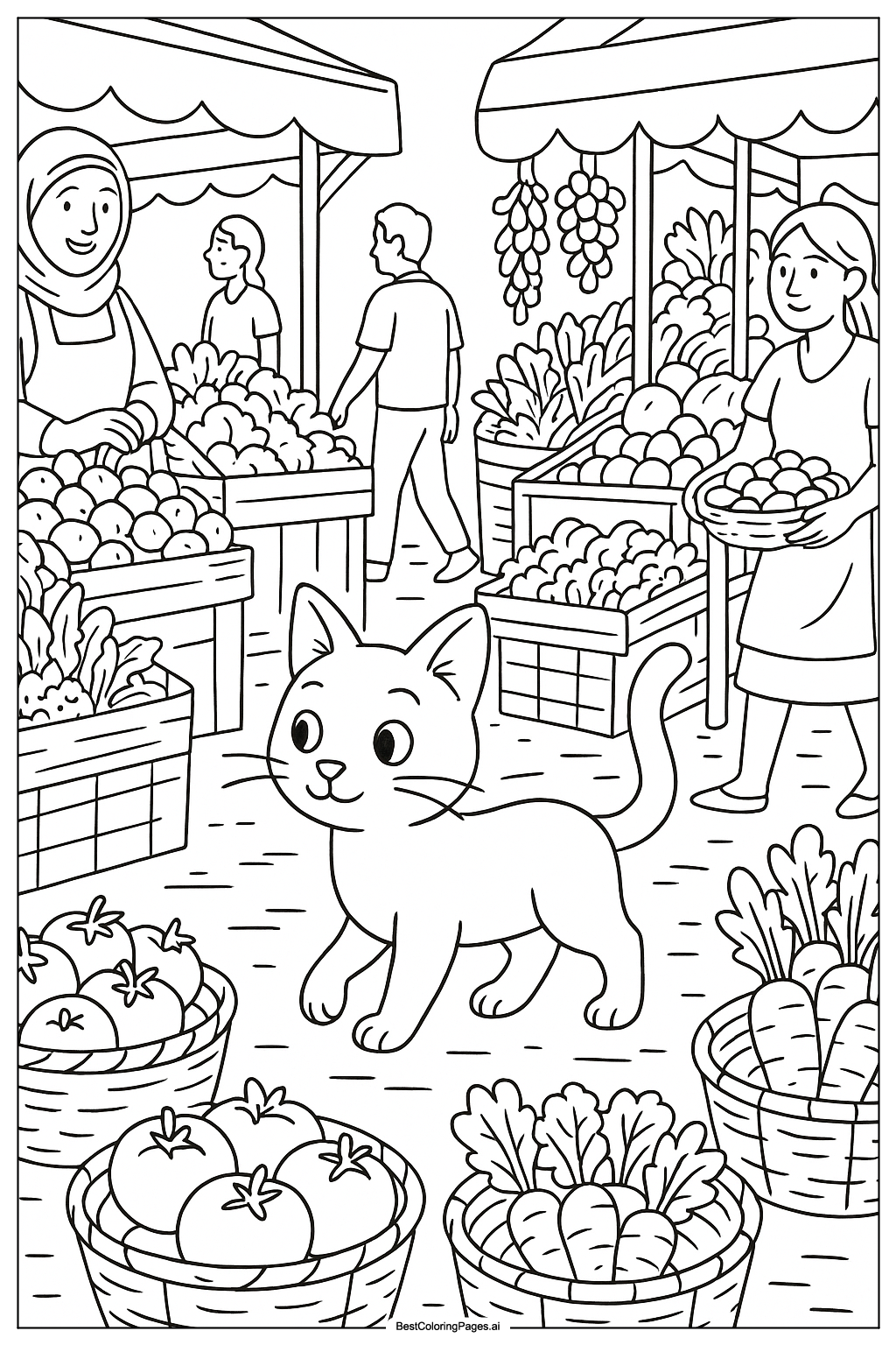 Cat in a busy marketplace