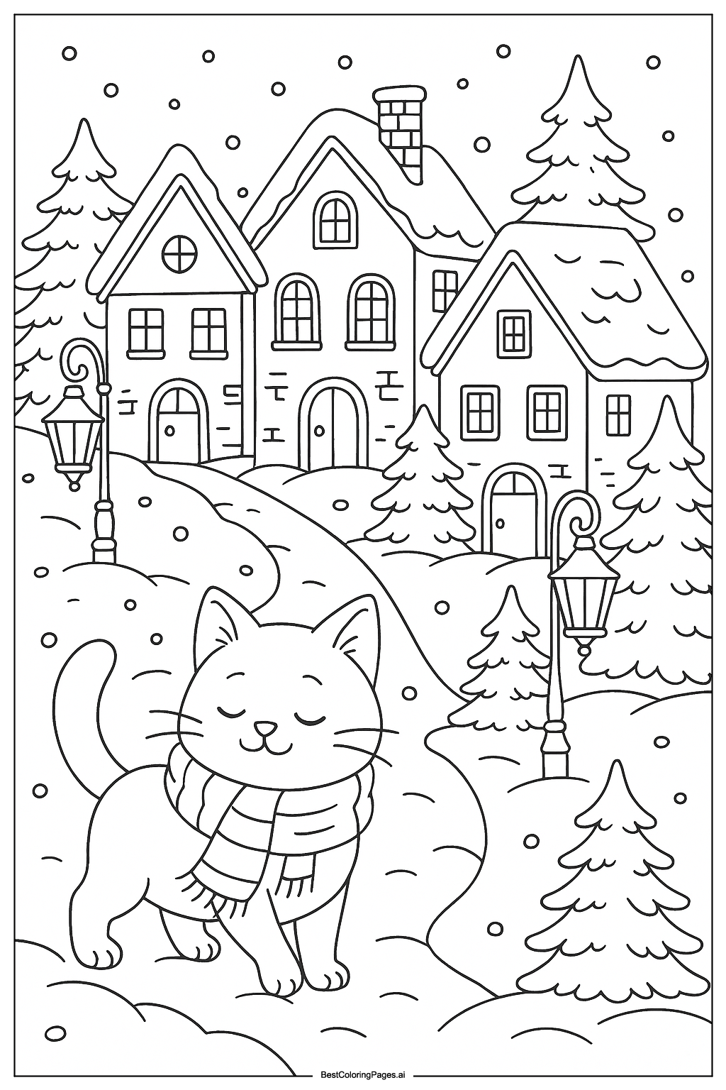 Cat in a winter village