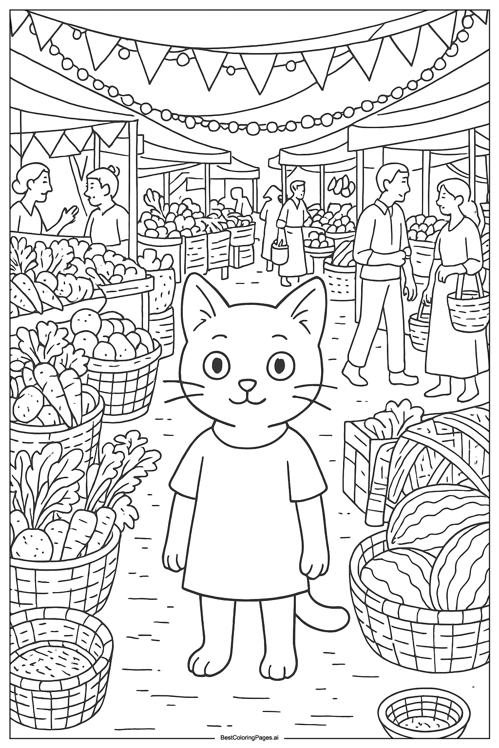Cat in busy marketplace