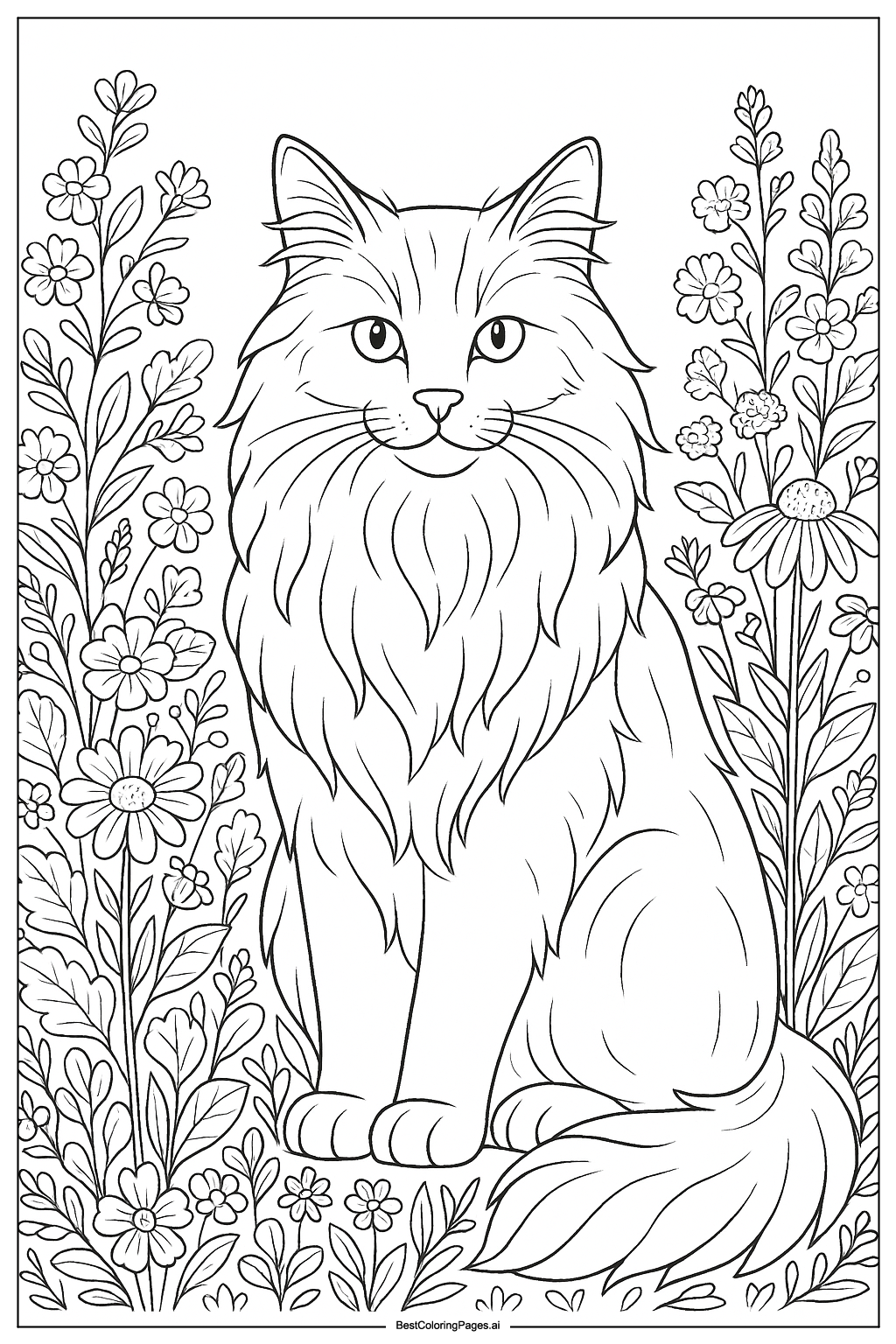 Cat in flower garden