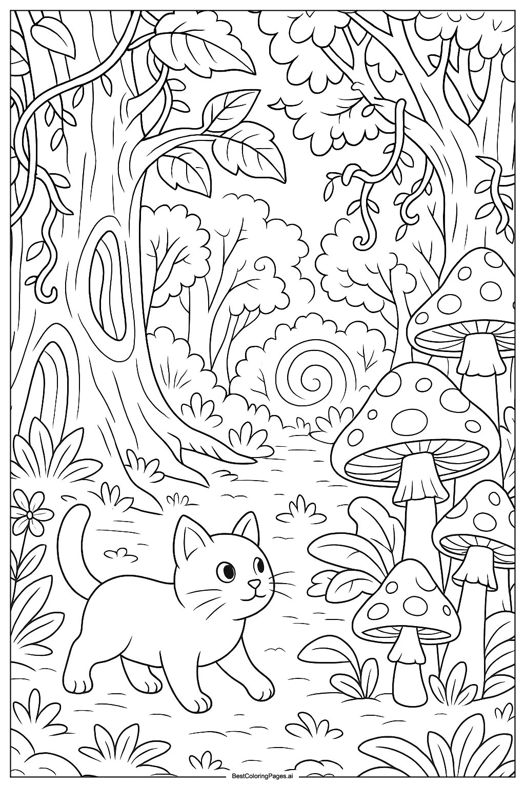 Cat in magical forest