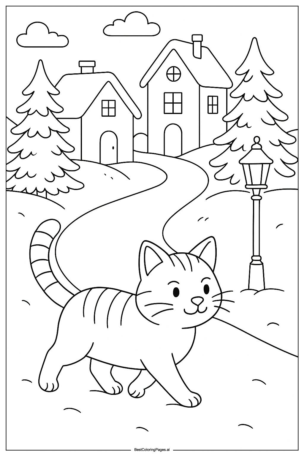 Cat in snowy village