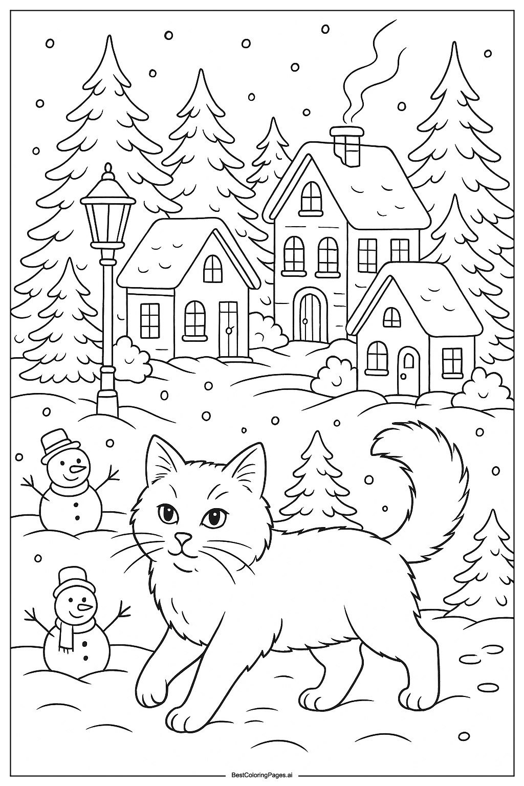 Cat in winter village