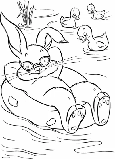 chú thỏ nằm trên cái phao