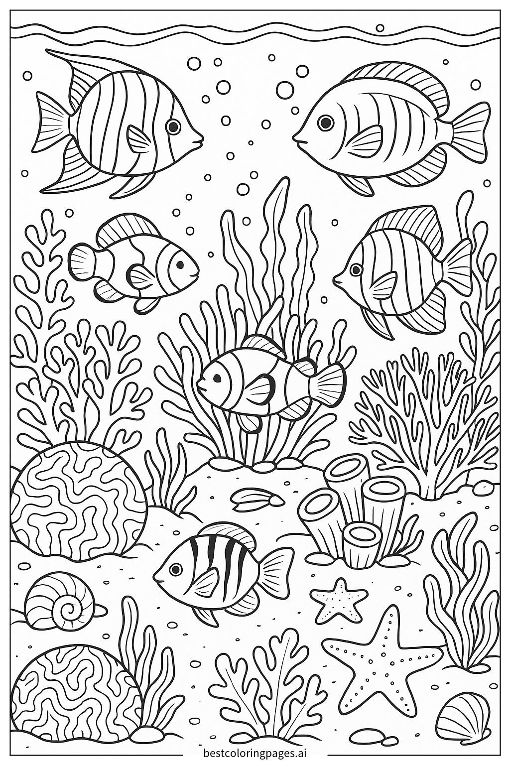 Coral reef with various tropical fish