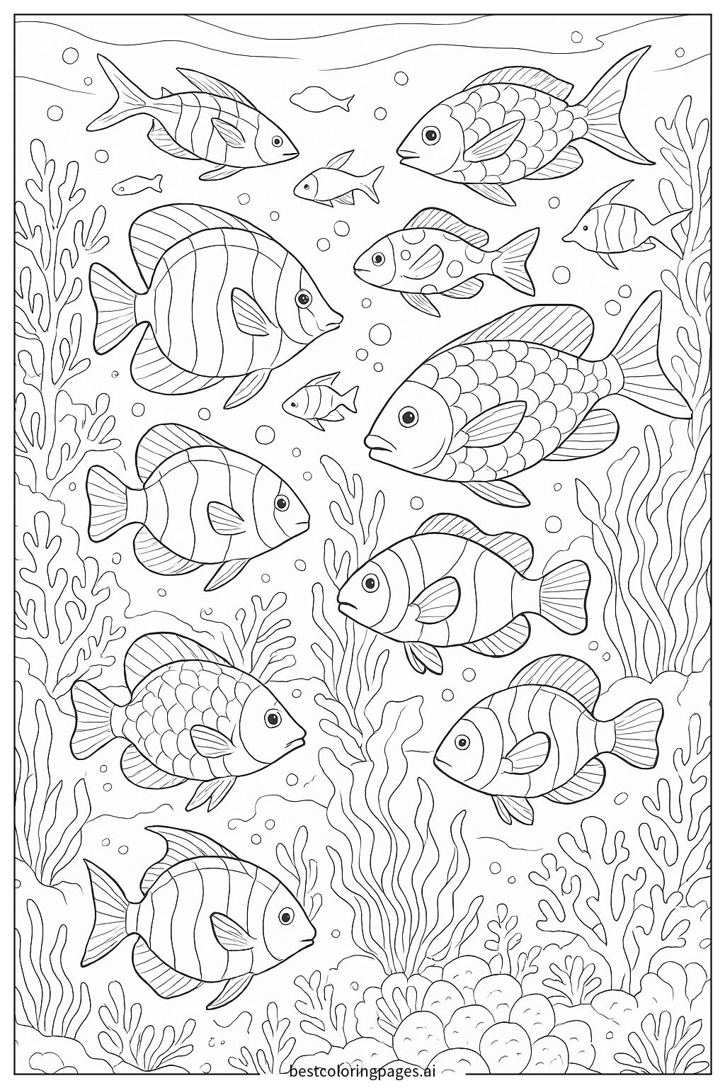 Fish school swimming in ocean