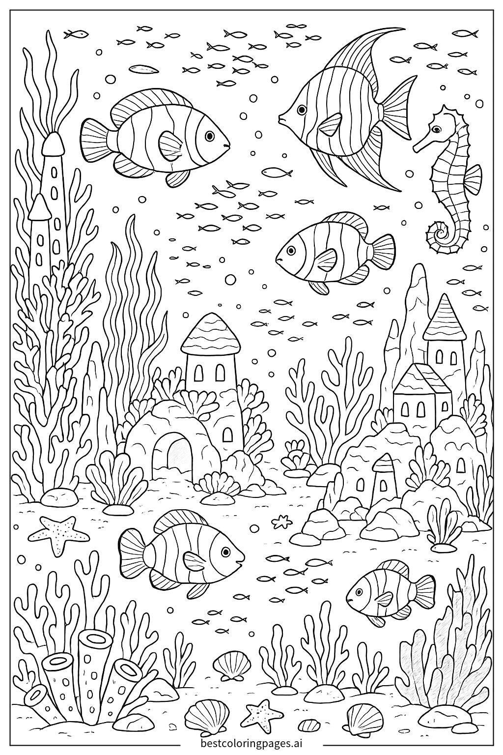 Fish swimming in underwater city