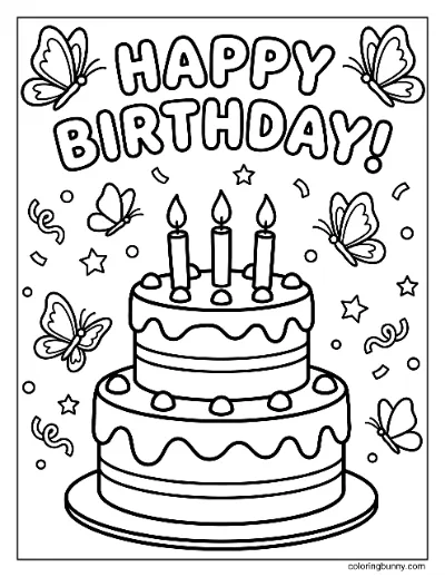 Trang Tô Màu Bướm Chúc Mừng Sinh Nhật