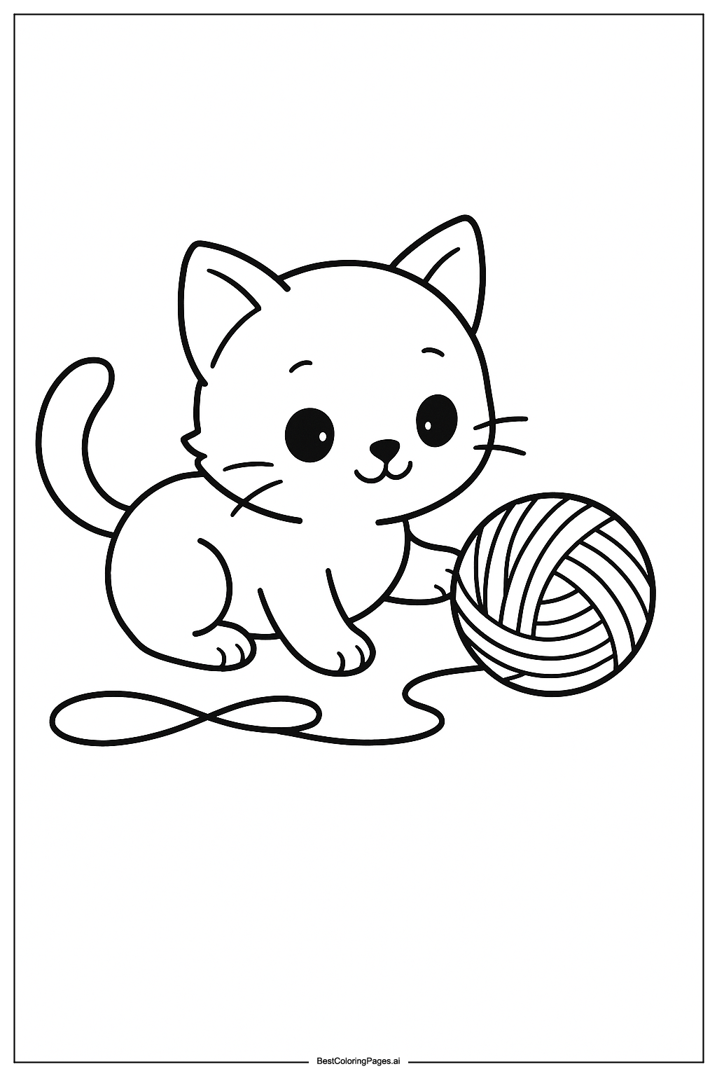 Kitten playing with yarn