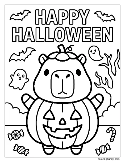 Capybara Đơn Giản Halloween Trang Tô Màu