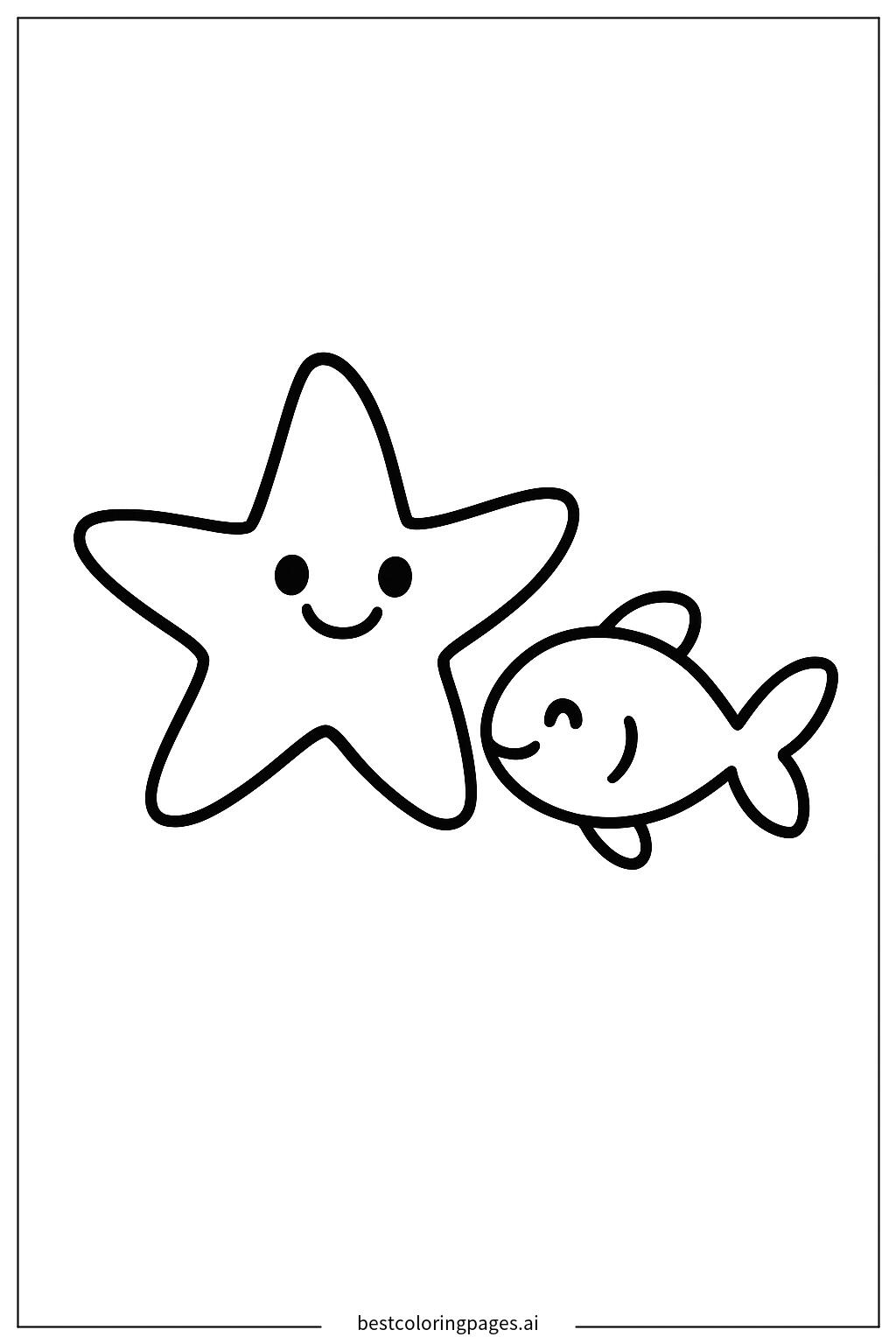 Simple outline of a starfish and fish