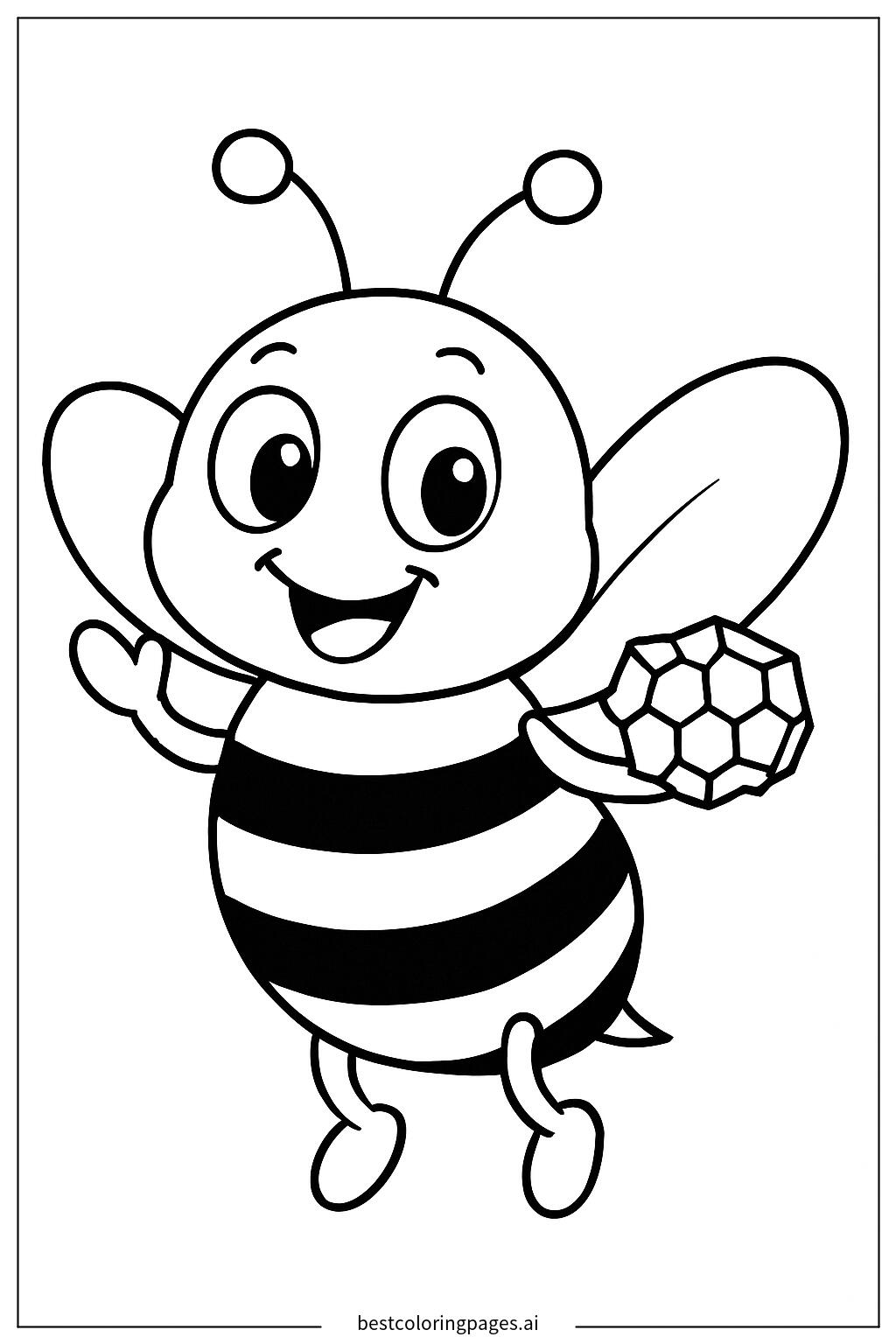 Smiling bee with a honeycomb