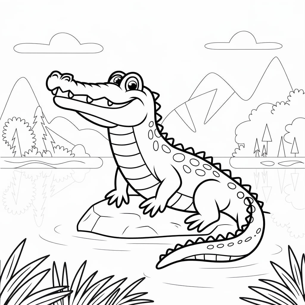 Con Cá Sấu Trên Tảng Đá