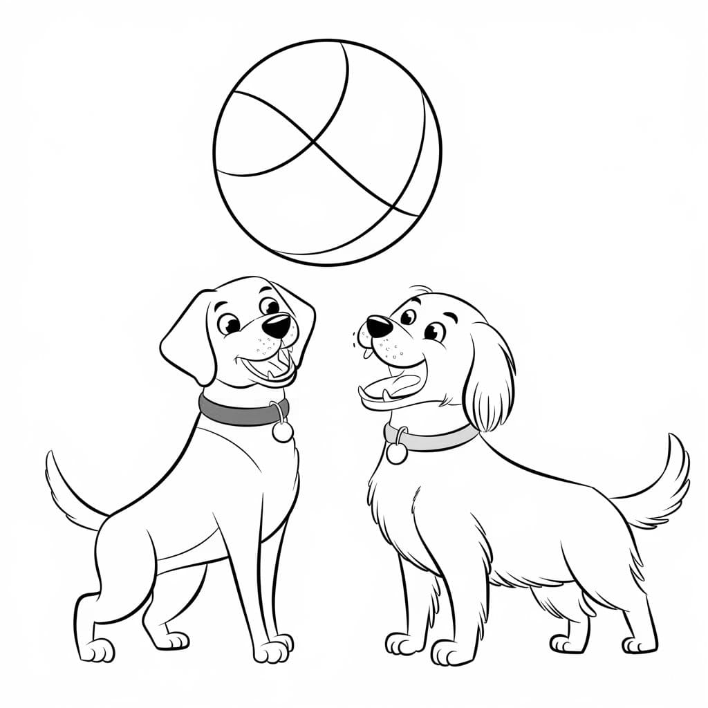 Hai Chú Chó Chơi Với Quả Bóng Lớn