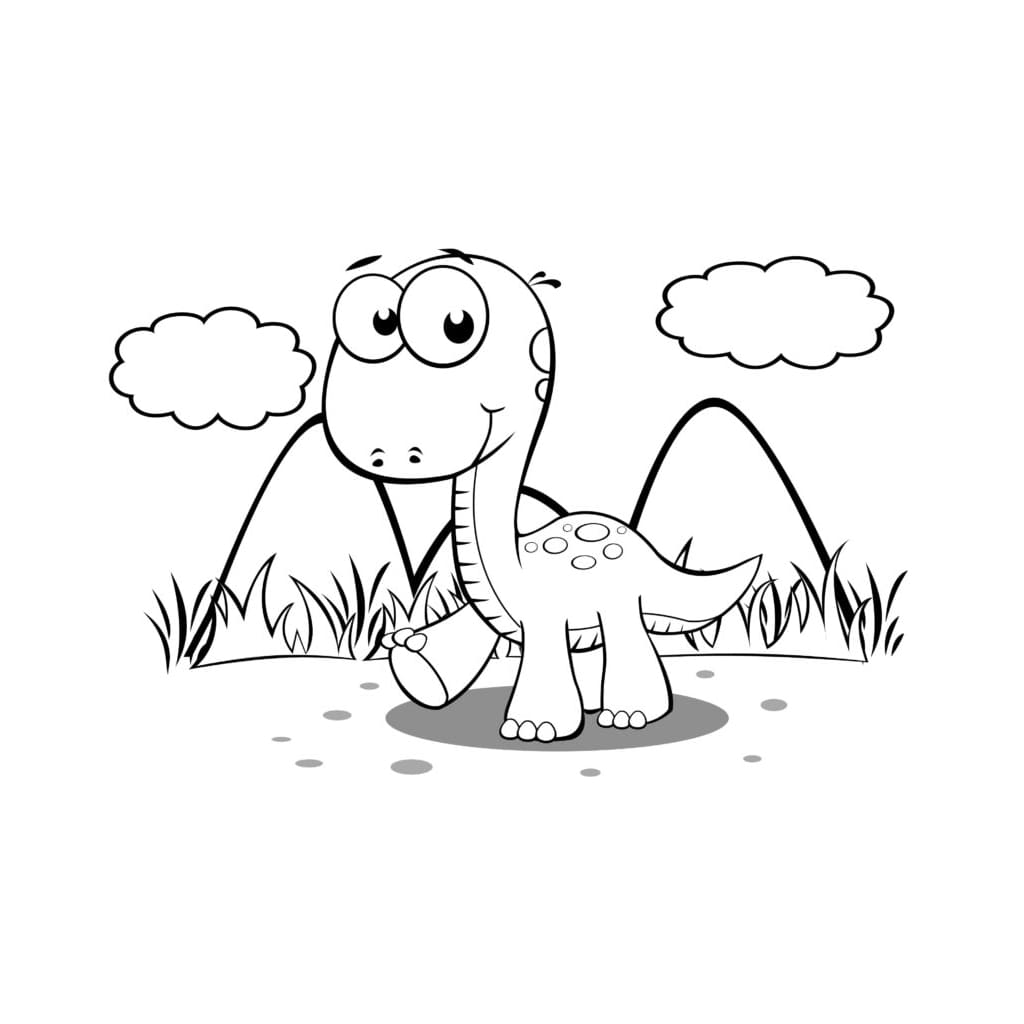 Khủng Long Nhỏ Với Núi Và Mây