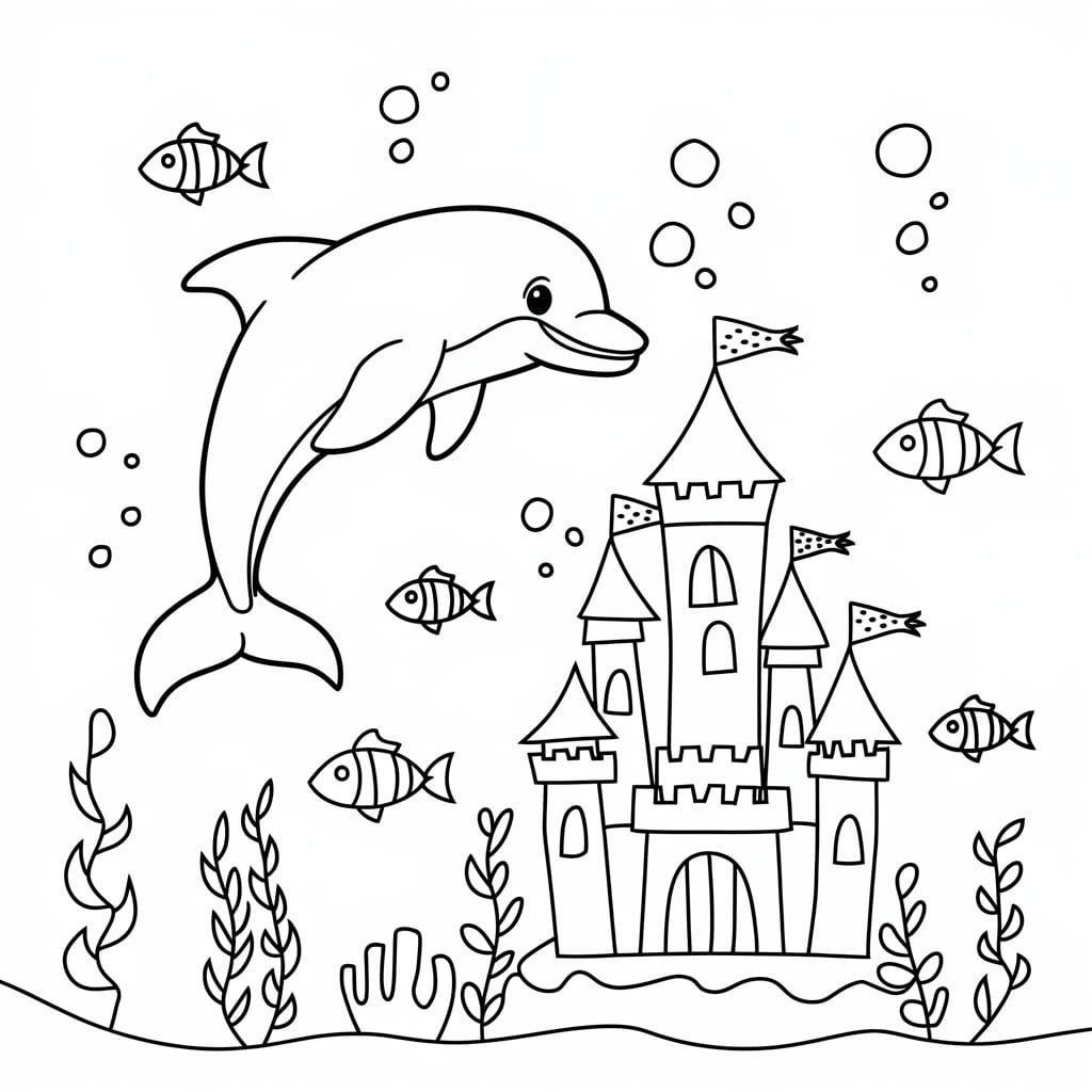 Vẽ Con Cá Heo Và Lâu Đài Dưới Biển