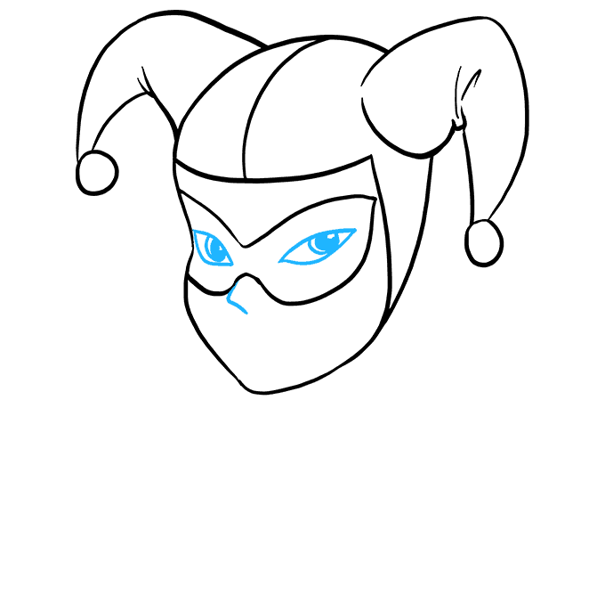 Hướng dẫn cách vẽ nhân vật Harley Quinn (bạn gái Joker) đáng yêu ngộ nghĩnh và trông điên rồ cho bé - Bước 4