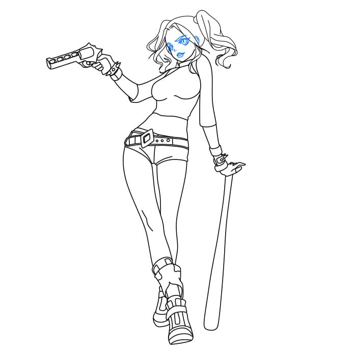 Hướng dẫn cách vẽ nhân vật Harley Quinn (bạn gái Joker) xinh đẹp và tinh nghịch - Bước 8