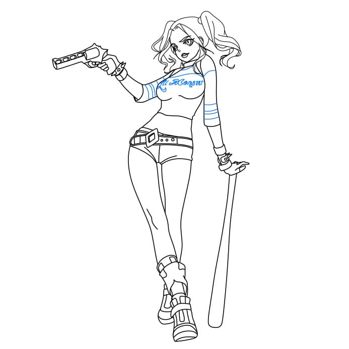 Hướng dẫn cách vẽ nhân vật Harley Quinn (bạn gái Joker) xinh đẹp và tinh nghịch - Bước 9