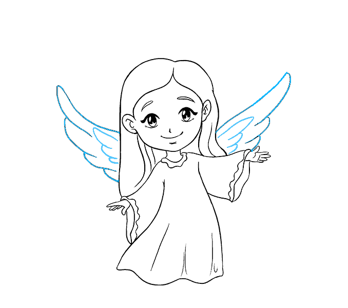 Hướng dẫn cách vẽ thiên thần thật đẹp và đáng yêu cho bé - Bước 9