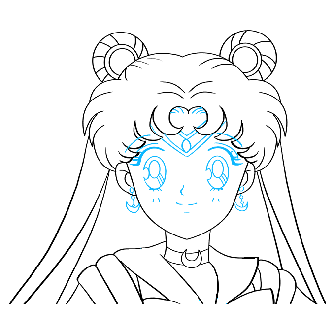 Hướng dẫn cách vẽ nhân vật thủy thủ mặt trăng xinh đẹp và đơn giản cho bé - Bước 6