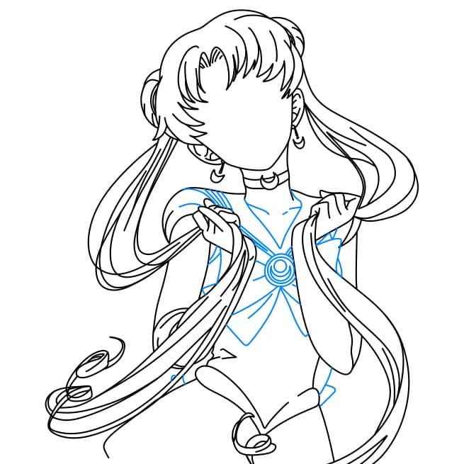 Hướng dẫn vẽ Thủy Thủ Mặt Trăng vui vẻ và thân thiện - Bước 7