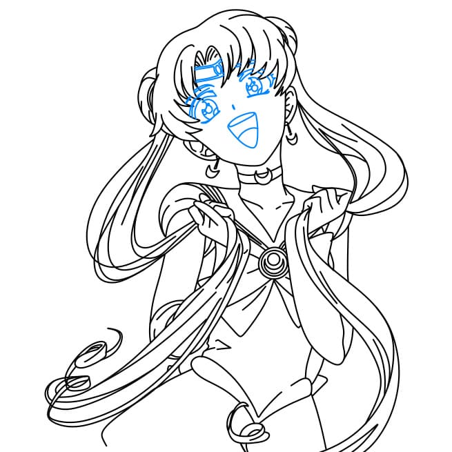 Hướng dẫn vẽ Thủy Thủ Mặt Trăng vui vẻ và thân thiện - Bước 8