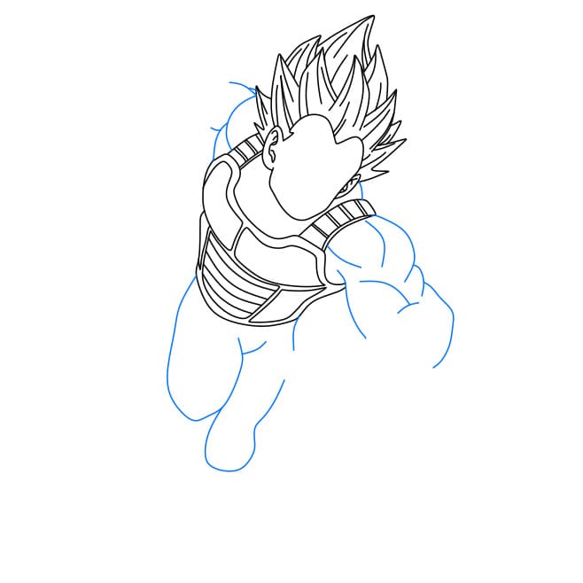 Hướng dẫn cách vẽ nhân vật Vegeta (Nhân vật trong phim 7 viên ngọc rồng) tức giận và mạnh mẽ - Bước 5