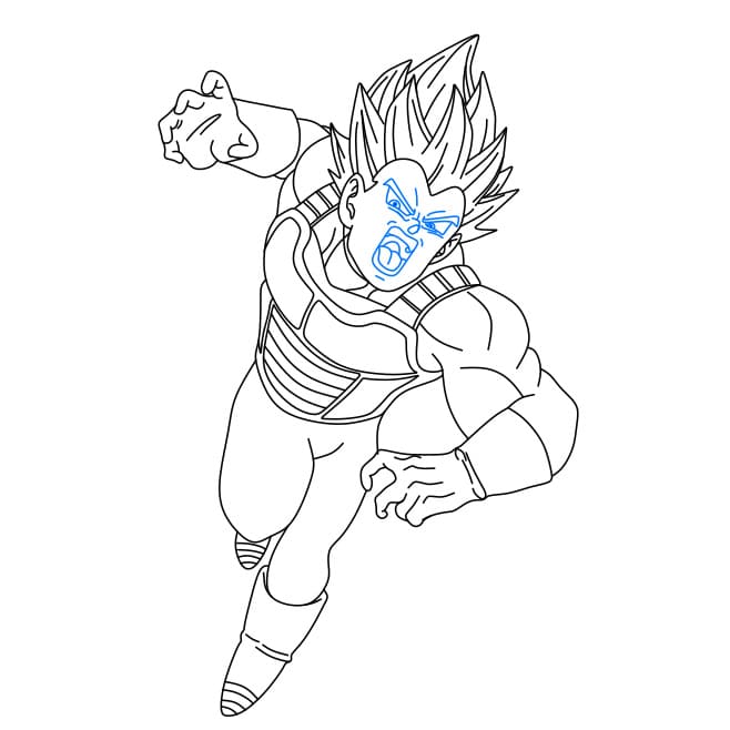 Hướng dẫn cách vẽ nhân vật Vegeta (Nhân vật trong phim 7 viên ngọc rồng) tức giận và mạnh mẽ - Bước 7