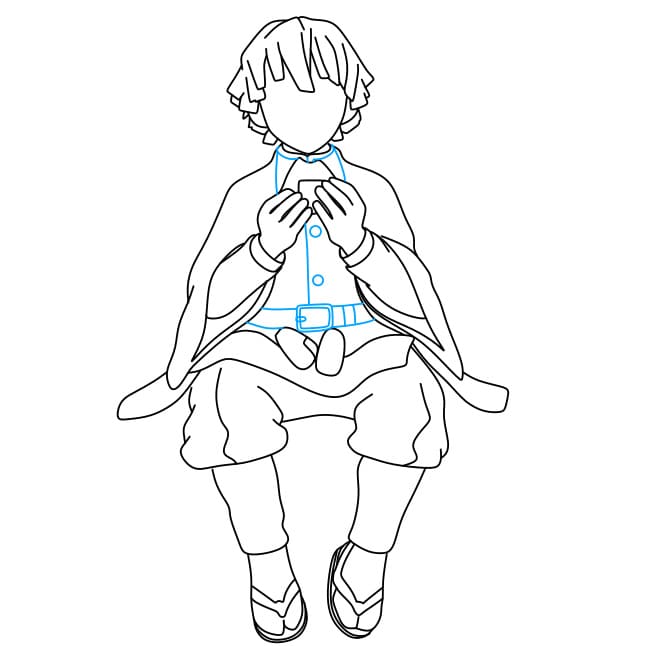 Hướng dẫn cách vẽ Zenitsu đang ăn cơm nắm đơn giản và đẹp - Bước 5