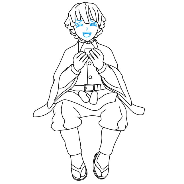 Hướng dẫn cách vẽ Zenitsu đang ăn cơm nắm đơn giản và đẹp - Bước 6