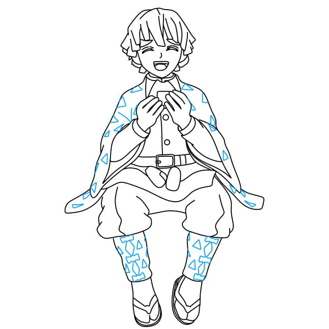 Hướng dẫn cách vẽ Zenitsu đang ăn cơm nắm đơn giản và đẹp - Bước 7