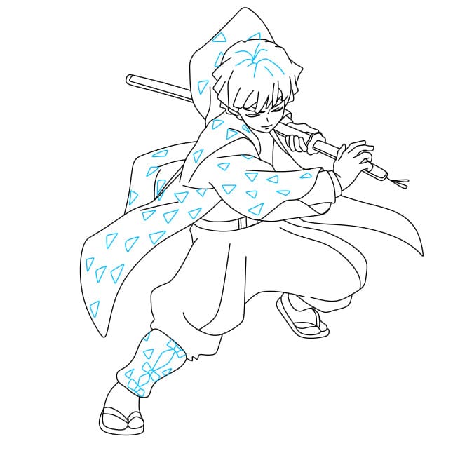 4. Hướng dẫn cách vẽ Zenitsu siêu ngầu cho bé - Bước 9