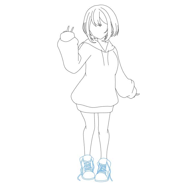 Hướng dẫn cách vẽ cô gái Anime xinh đẹp và đơn giản cho bé - Bước 5