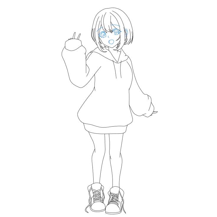 Hướng dẫn cách vẽ cô gái Anime xinh đẹp và đơn giản cho bé - Bước 6