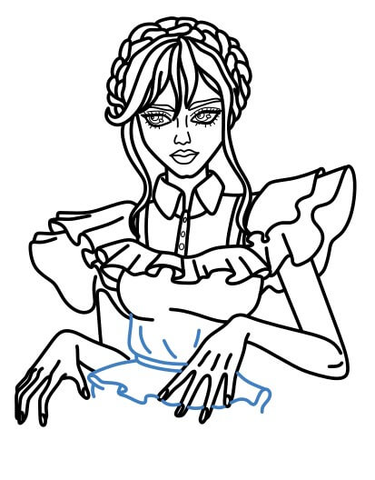 Hướng dẫn vẽ chi tiết Wednesday addams đang nhảy. - Bước 12