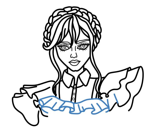 Hướng dẫn vẽ chi tiết Wednesday addams đang nhảy. - Bước 8