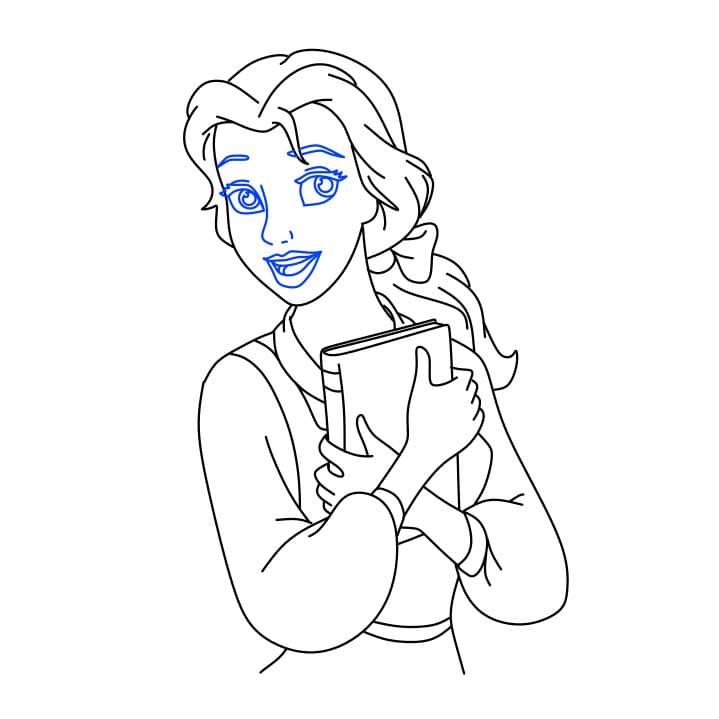 Hướng dẫn vẽ dễ dàng : công chúa Belle đang cầm cuốn sách - Bước 7