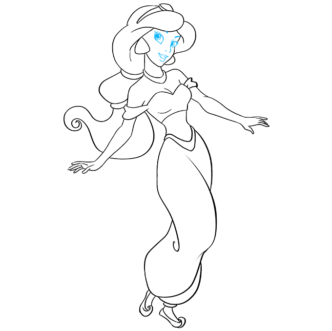 Hướng dẫn cách vẽ công chúa Jasmine đơn giản và xinh đẹp cho bé - Bước 9