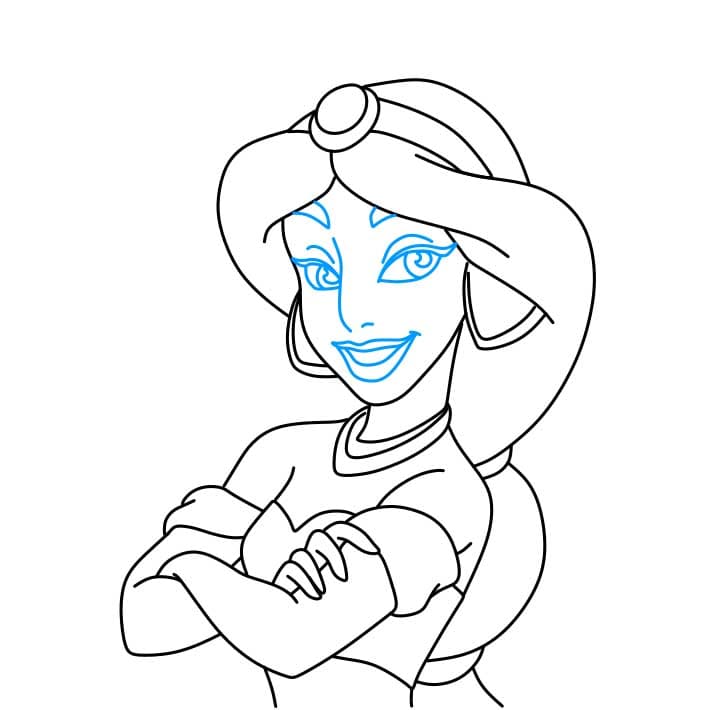 Hướng dẫn cách vẽ công chúa Jasmine chi tiết từng bước cho bé - Bước 5