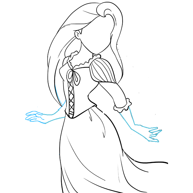 Hướng dẫn cách vẽ công chúa tóc mây đơn giản và dễ thương cho bé - Bước 6