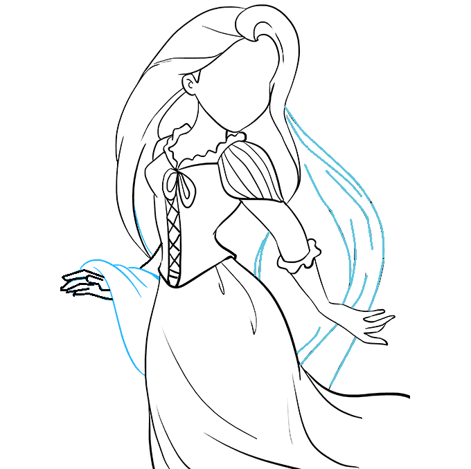 Hướng dẫn cách vẽ công chúa tóc mây đơn giản và dễ thương cho bé - Bước 7