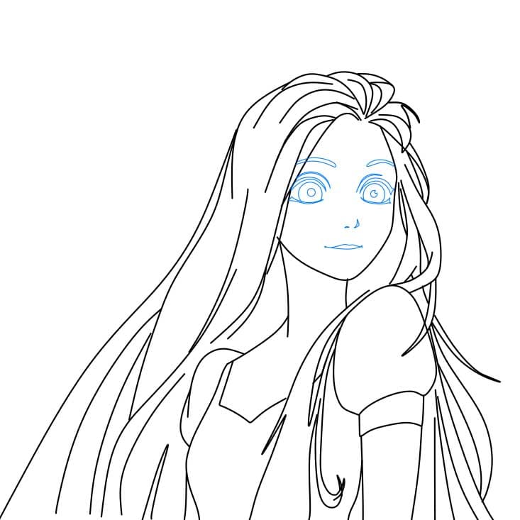 Hướng dẫn cách vẽ công chúa tóc mây cho bé - Bước 4