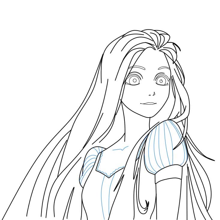 Hướng dẫn cách vẽ công chúa tóc mây cho bé - Bước 5