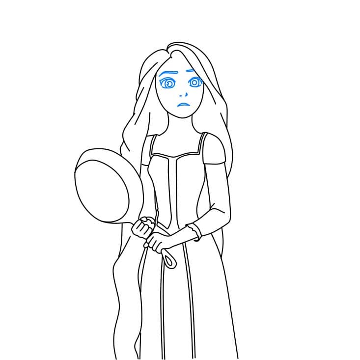 Hướng dẫn cách vẽ công chúa tóc mây đang cầm chiếc chảo - Bước 8