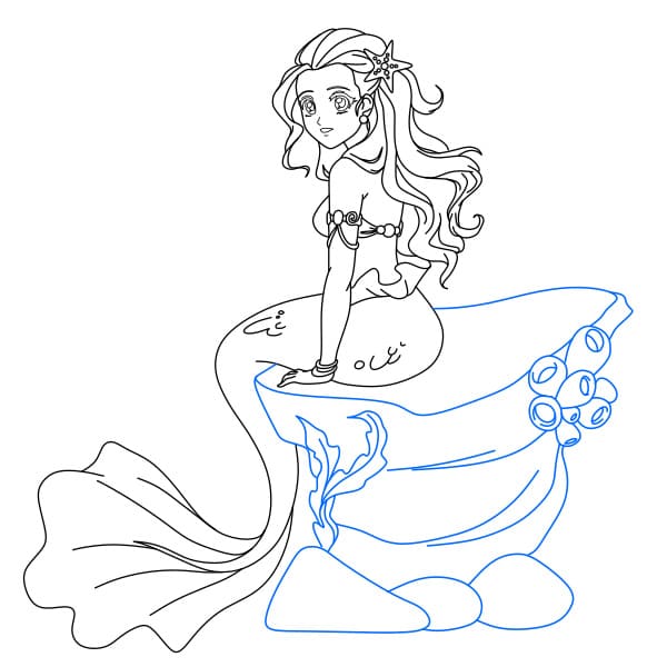 Hướng dẫn cách vẽ nàng tiên cá xinh đẹp và quyến rũ - Bước 7