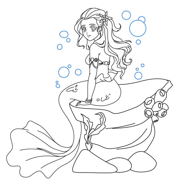 Hướng dẫn cách vẽ nàng tiên cá xinh đẹp và quyến rũ - Bước 8