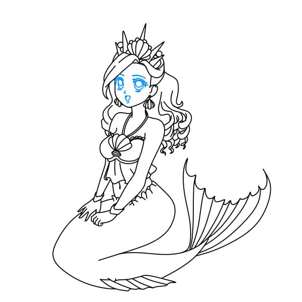 Hướng dẫn cách vẽ nàng tiên cá đáng yêu - Bước 12