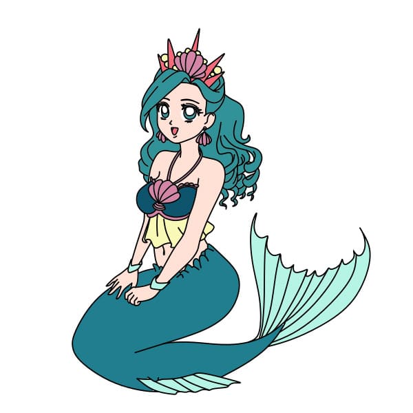 Hướng dẫn cách vẽ nàng tiên cá đáng yêu - Bước 13