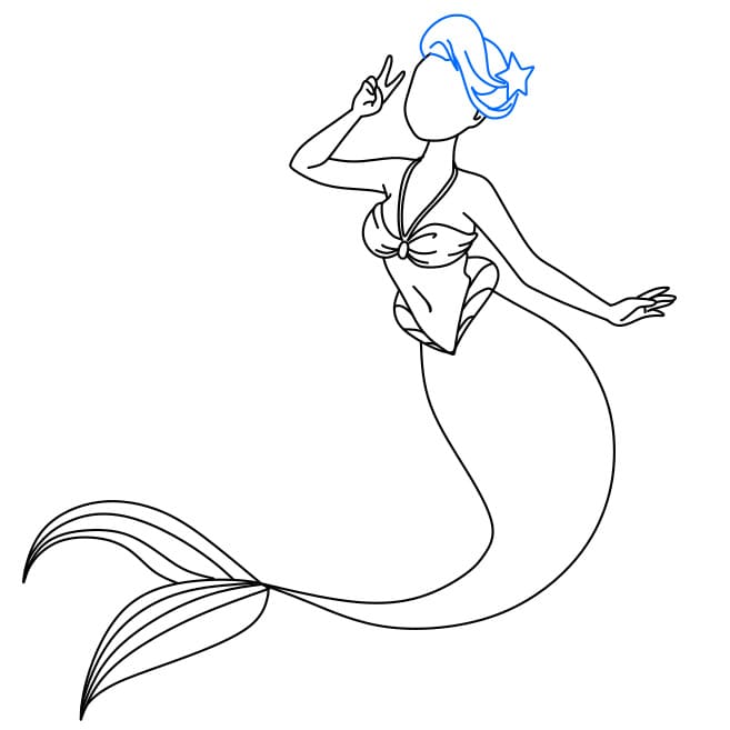 Hướng dẫn cách vẽ nàng tiên cá dễ thương và thân thiện - Bước 6